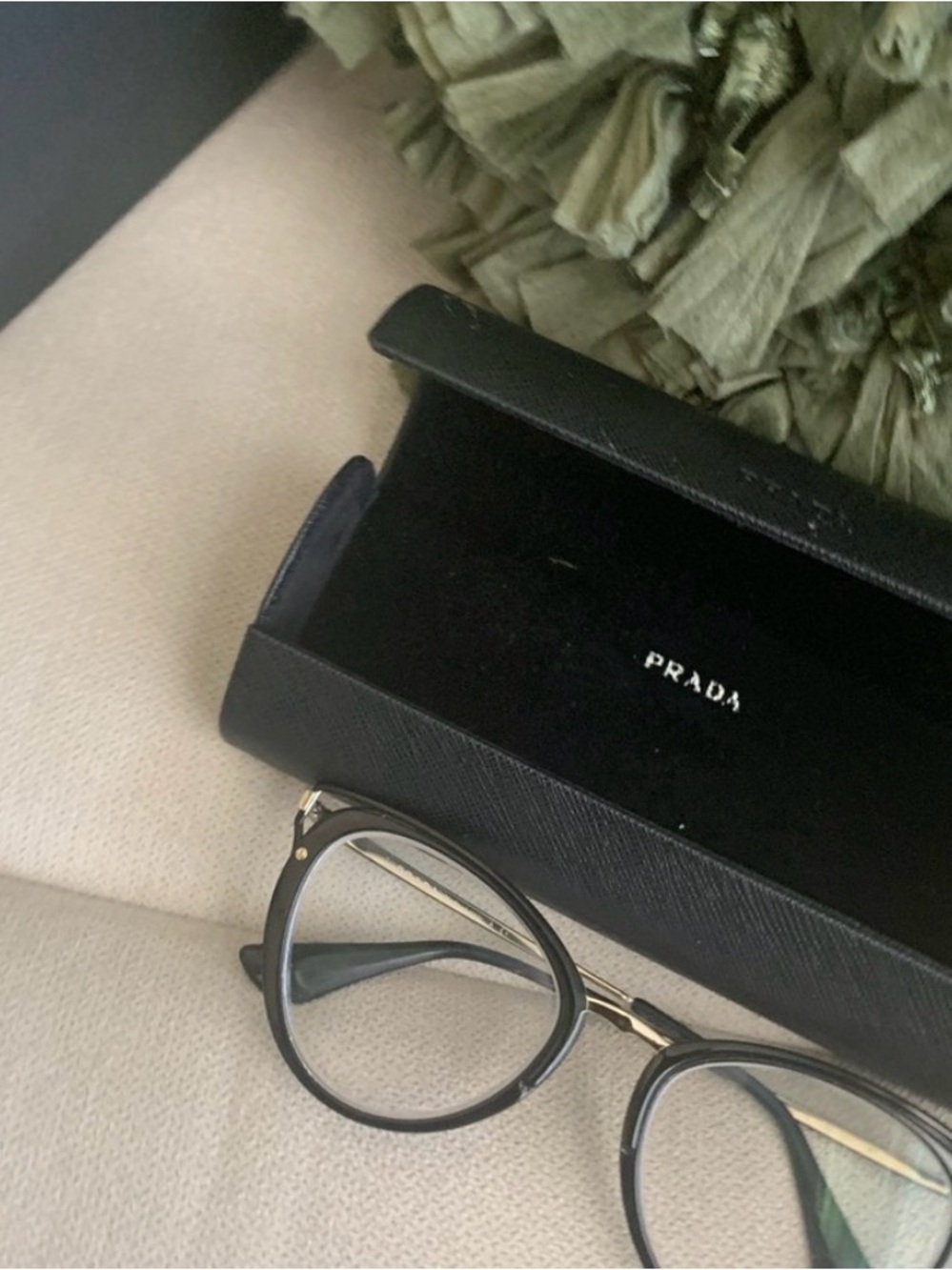 Prada Black and Gold Round Optical Frames
